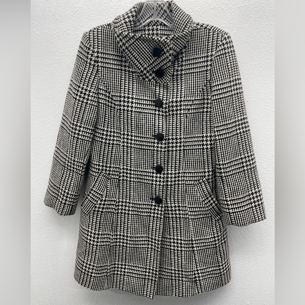 Le Chateau Black and White Pea Coat with Classic Pattern